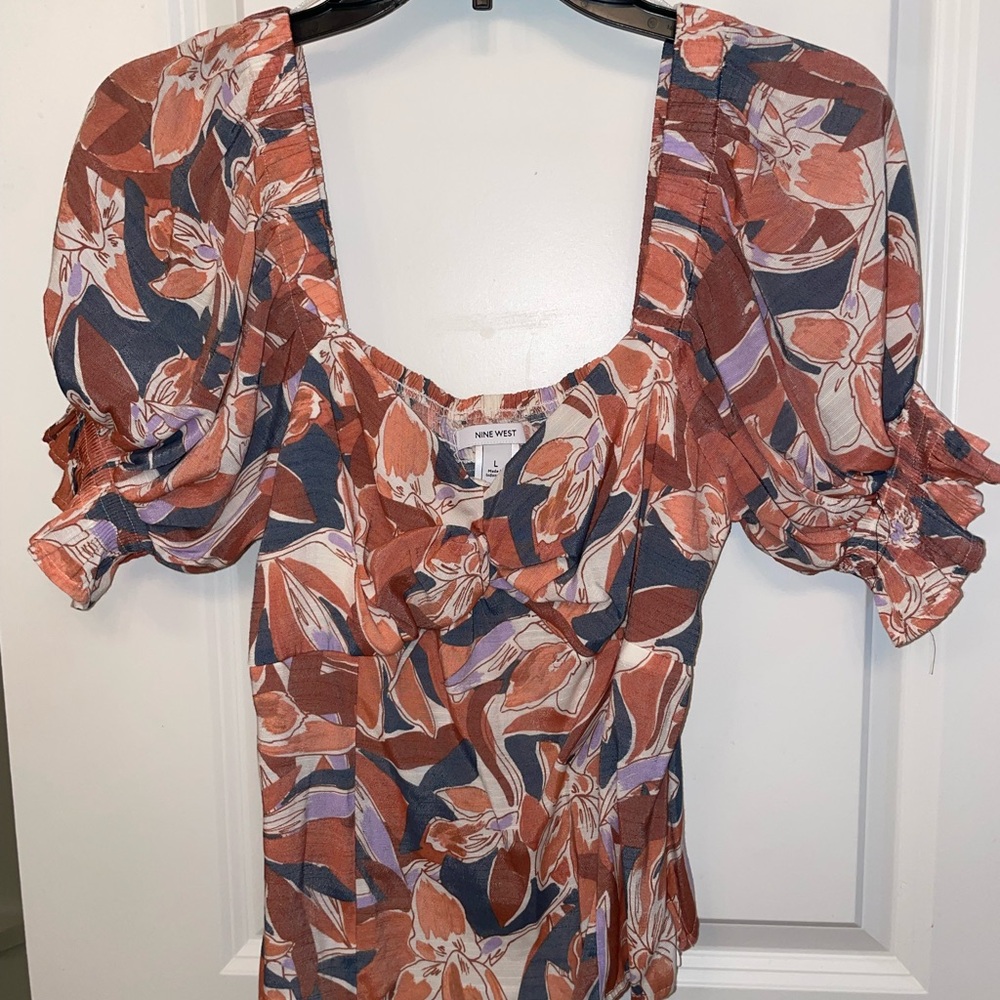 Nine West Floral Puff Sleeve Top - Multicolor